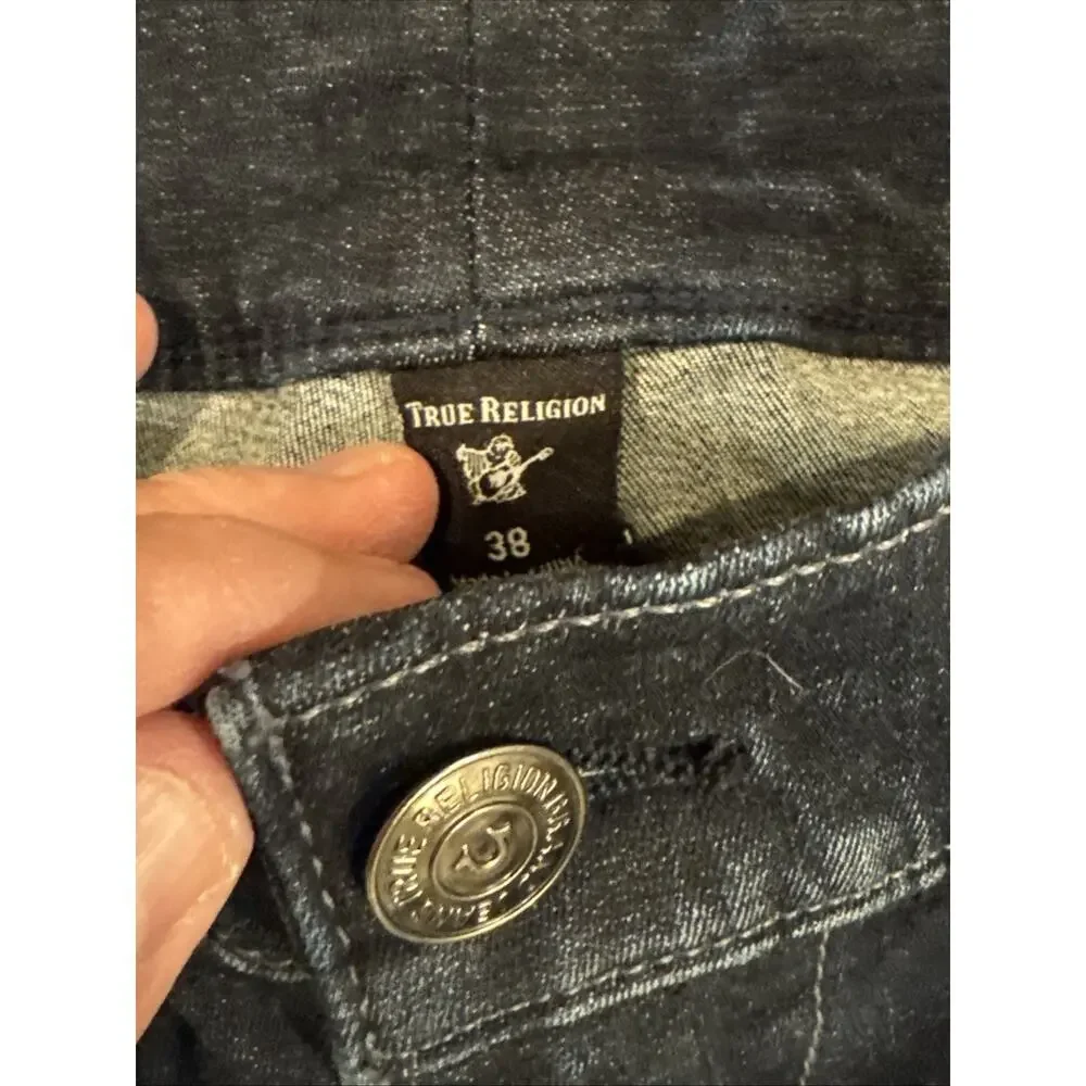 True Religion Geno Relaxed Slim Jeans Medium Wash 38x32 Whiskering EUC